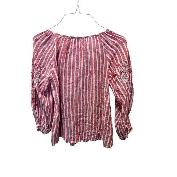 Anthropologie Akemi + Kim Striped Embroidered Tassel Boho Blouse Size Medium - Picture 4 of 6